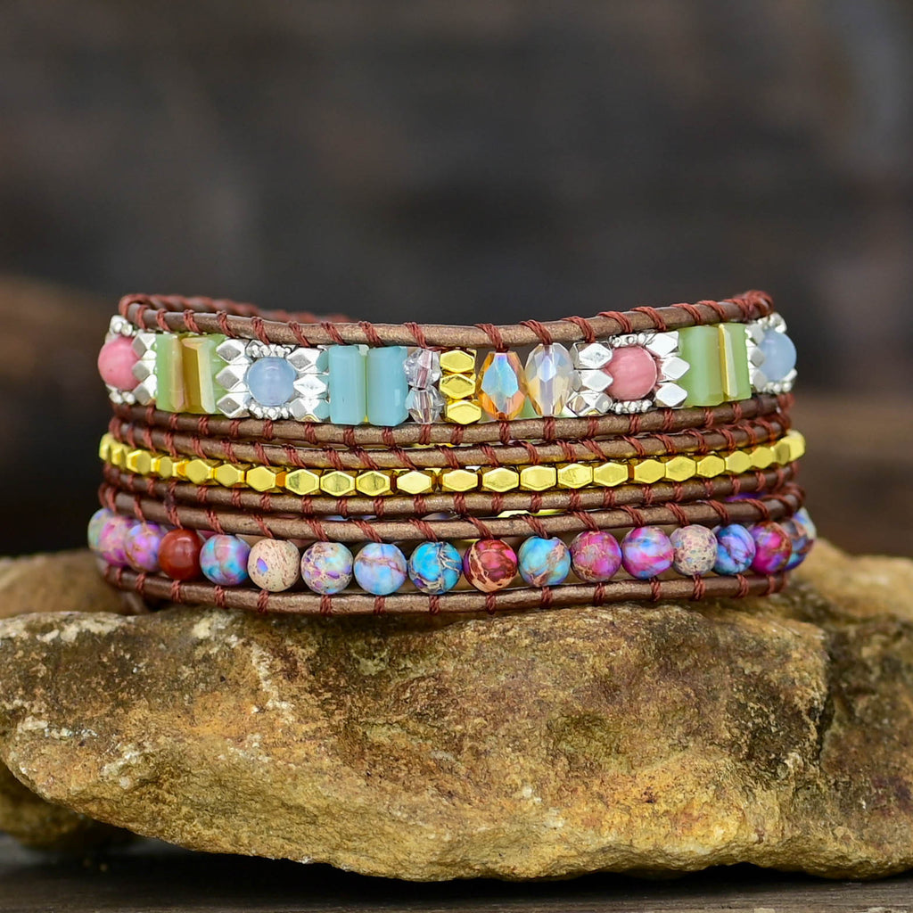 Purple Flower Stone Bracelet Boho