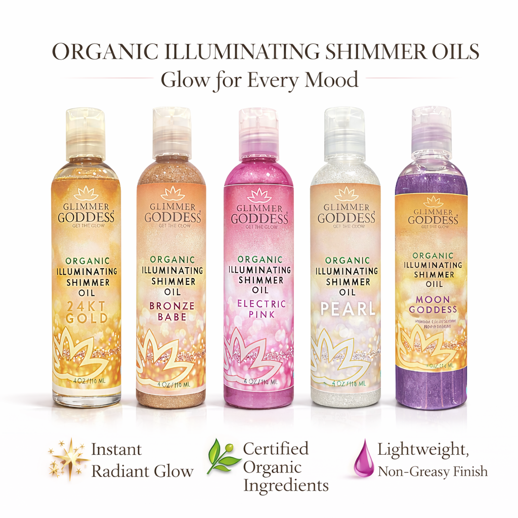 Organic Shimmer Oil – Illuminating Body Oil in 5 Shades for Radiant Glow & Deep Hydration