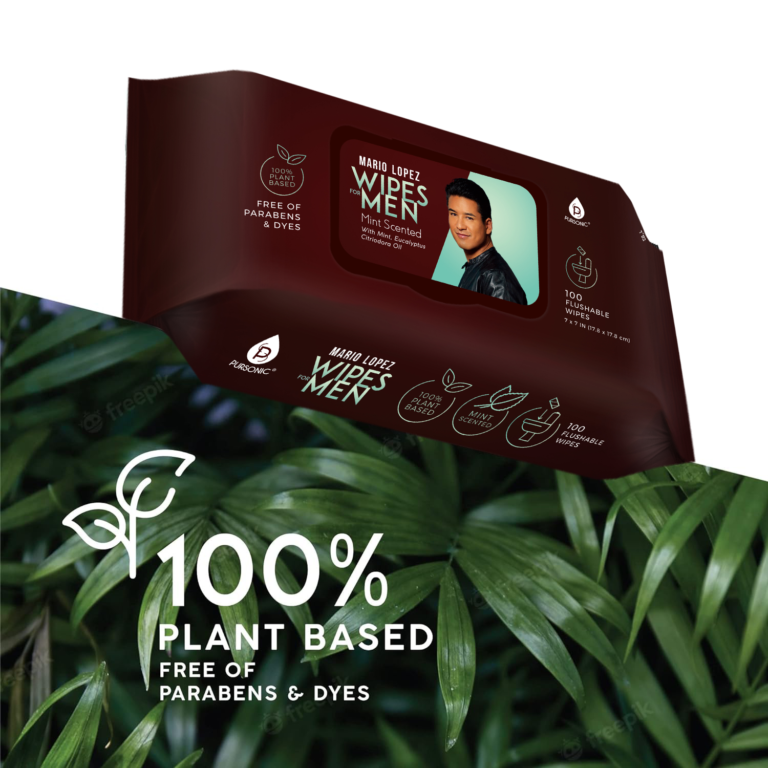 Mario Lopez 100% Plant Based Man Wipes, Mint Scented, Flushable wipes, 100 Count