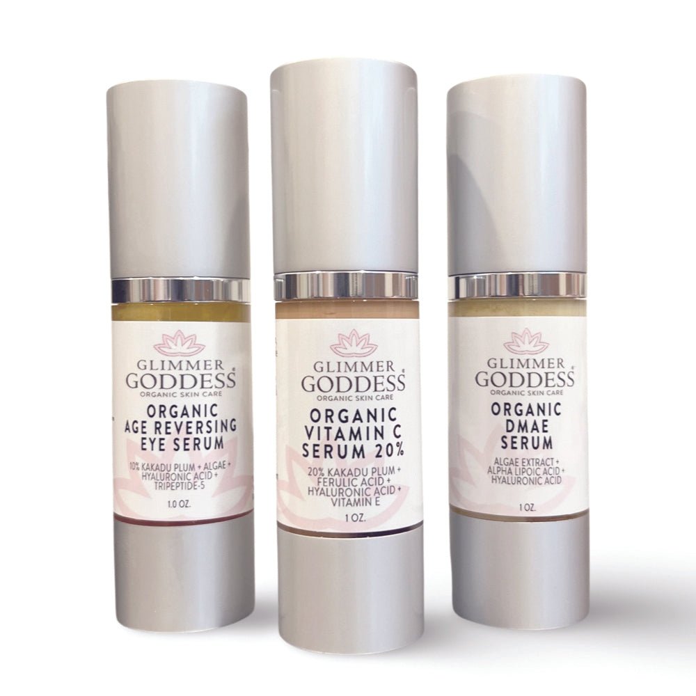 Organic Anti-Aging Trio – Vitamin C Serum, DMAE Firming Serum & Age Reversing Eye Serum Bundle