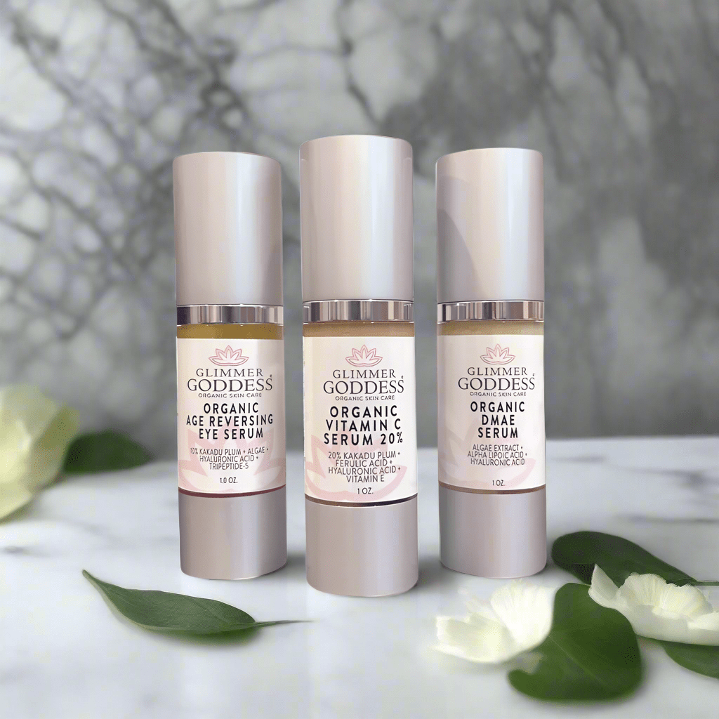 Organic Anti-Aging Trio – Vitamin C Serum, DMAE Firming Serum & Age Reversing Eye Serum Bundle
