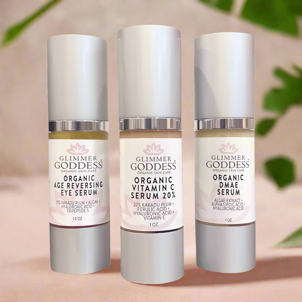 Organic Anti-Aging Trio – Vitamin C Serum, DMAE Firming Serum & Age Reversing Eye Serum Bundle
