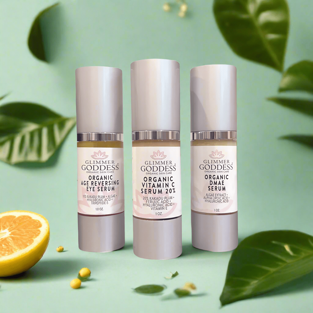 Organic Anti-Aging Trio – Vitamin C Serum, DMAE Firming Serum & Age Reversing Eye Serum Bundle